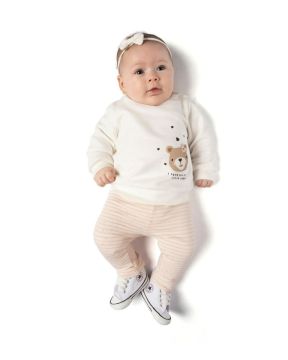 Conjunto Bebê Blusa Moletom Ursinha e Legging Moletinho Menina TMX