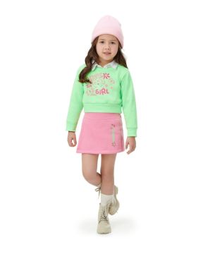 Conjunto Moletom Primeiros Passos Cropped e Short Saia Menina Mundo Mania