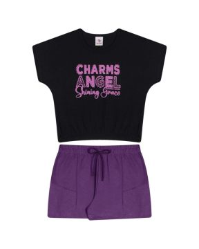 Conjunto Infantil Blusa Charms Angel e Shorts Menina Mundo Mania