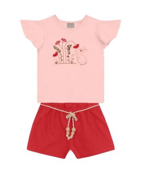 Conjunto Primeiros Passos Blusa Coelhinho e Shorts Clochard Moletinho Quadrile Menina Mundi
