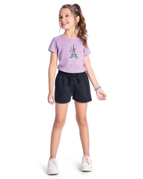 Conjunto Infantil Blusa e Shorts em Moletinho Menina Alenice